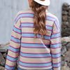 Women's Apricot Stripe Collared V Neck Drop Shoulder Loose Sweater - Cozy & Chic - Image 6