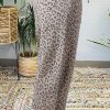 Women's Khaki Leopard Printed Wide Leg Jeans with Drawstring Waist and Pockets - Image 3