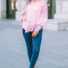 Women's Pink Oversized Striped Boyfriend Shirt with Smocked Cuffs and Pocket - Image 12