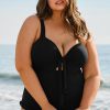 Chic Black Plus Size Textured Knotted Ruffled Trim One Piece Swimwear for Women - Image 5