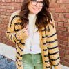 Chic Women's Beige Striped Pom Pom Knit Open Front Long Cardigan - Image 12