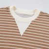 Women's Khaki Stripe Patched Edge Textured Long Sleeve Top - Casual Round Neck Design - Image 10