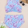 Sky Blue Plus Size Floral Print Twisted High Waist Bikini Set for Women - Image 15