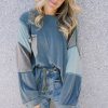 Women's Dusk Blue Colorblock Long Sleeve Top with Patchwork Detailing - Image 6