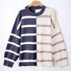 Women's Oversized Blue Stripe Colorblock Sweater - Image 3