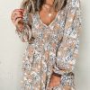 Women's Khaki Floral Smocked Puff Sleeve Maxi Dress - Timeless Elegance - Image 2