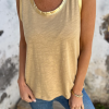 Women's Tan Metallic Sheen Edge Scoop Neck Tank Top - Glamorous Casual Wear - Image 3