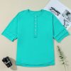 Women's Mint Green Solid Color Half Sleeve Button Henley Top - Image 13