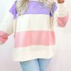 Women's Beige Colorblock Patchwork Drop Shoulder Crewneck Sweatshirt - Image 5