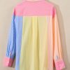 Women's Pink Stripe Oversized Color Block Shirt with Chest Pocket - Image 8