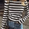 Women's Black Stripe Slim Fit High Neck Knit Sweater - Elegant and Warm - Image 2