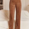 Women's Chestnut Solid Color Double Breasted High Waist Straight Leg Pants - Image 6