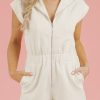 Women's Jet Stream Textured Zipped Front V Neck Collared Casual Romper - Image 8