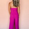 Bright Pink Strapless Bowknot Wide Leg Jumpsuit - Image 2