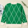 Women's Dark Green Diamond Pattern High Neck Christmas Sweater with Pom Accents - Image 22