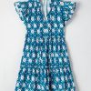 Women's Blue Retro Floral Print Ruffle Short Sleeve Mini Dress - Image 15