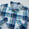 Women's 2Pcs Blue Plaid Print Lounge Set - Long Sleeve Shirt and Casual Shorts - Image 14