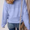 Women's Sky Blue V Neck Drop Shoulder Sweater with Eyelet Pattern Detail - Image 3