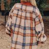 Plus Size Women's Brown Stripe Plaid Print Collared Button Up Jacket - Image 3