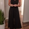 Women's Black Spaghetti Straps Open Back Pleated Wide Leg Jumpsuit - Casual Summer Fashion - Image 5