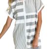 Women's Gray Stripe Mixed Printed Short Sleeve Shift Mini T-Shirt Dress - Image 15