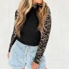 Women's Black Floral Lace Patchwork Long Sleeve High Neck Slim Top - Image 5