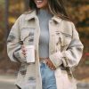 Women's Khaki Western Aztec Print Sherpa Splicing Long Sleeve Button Coat - Image 6