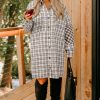 Plus Size White Stripe Plaid Buttoned Raw Hem Tunic Shirt Dress for Women - Image 5