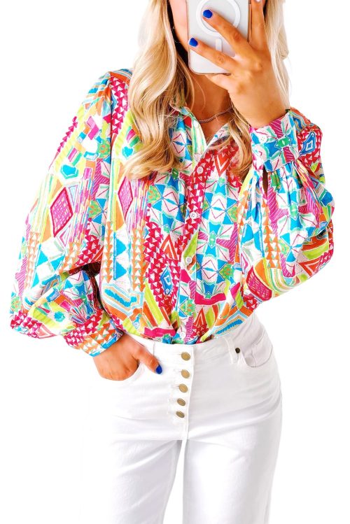 Women's Multicolour Abstract Printed Long Sleeve Casual Shirt