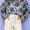 Women's Bohemian Blue Tribal Pattern Long Sleeve Shirt - Image 2