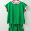 Women's Bright Green Two Tone Contrast Textured Crewneck Tee and Shorts Set - Image 10