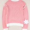 Women's Pink Floral V Neck Dropped Shoulder Sweater - Image 4