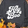 Women's Gray Corded Hey Boo Ghost Graphic Drop Shoulder Halloween Sweatshirt - Image 5