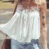 Women's Elegant White Lace Splicing Spaghetti Strap Ruffle Flared Tank Top - Image 3