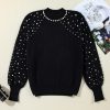 Elegant Women's Black Pearl Beaded Bishop Sleeve Sweater for Special Occasions - Image 15