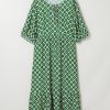 Plus Size Green Geometric Floral Print Maxi Dress with Half Sleeves - Image 15