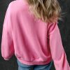 Women's Bonbon Pink Zip-up Stand Neck Kangaroo Pocket Sweatshirt - Image 2