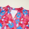 Women's Rose Red Floral Blouse with Ruffled Sleeves - Feminine V Neck Design - Image 17