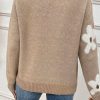 Women's Parchment Flower Pattern Crew Neck Sweater with Ribbed Trim - Image 3