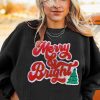 Women's Black Merry & Bright Christmas Tree Pattern Baggy Sweatshirt - Image 2