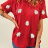 Women's Festive Red Christmas Tree Patched Crew Neck T-Shirt - Image 8