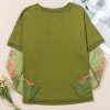 Women's Fern Green Faux Two Piece Floral Long Sleeve Patchwork Tee - Image 3