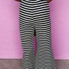 Women's Black Stripe Lace-Up Waist Casual Flared Pants for Trendy Style - Image 3