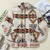 Women's Beige Aztec Printed Stand Neck Zip-Up Jacket - Image 6