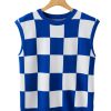 Women's Dark Blue Checkerboard Round Neck Sweater Vest - Classic & Versatile - Image 14