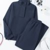 Women's Navy Blue Solid Color Active Set - Collared Sweatshirt and High Waist Pants - Image 6