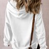 Women's White Fleece Lined Hoodie with Kangaroo Pocket and Adjustable Drawstring - Image 3