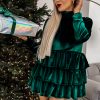 Evergreen Velvet High Neck Tiered Ruffle Mini Dress - Image 3