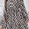 Plus Size Apricot Geometric Print Collared V Neck Mini Dress - Image 3