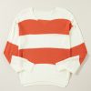 Women's Orange Stripe Color Block Drop Shoulder Bubble Sleeve Sweater - Image 5